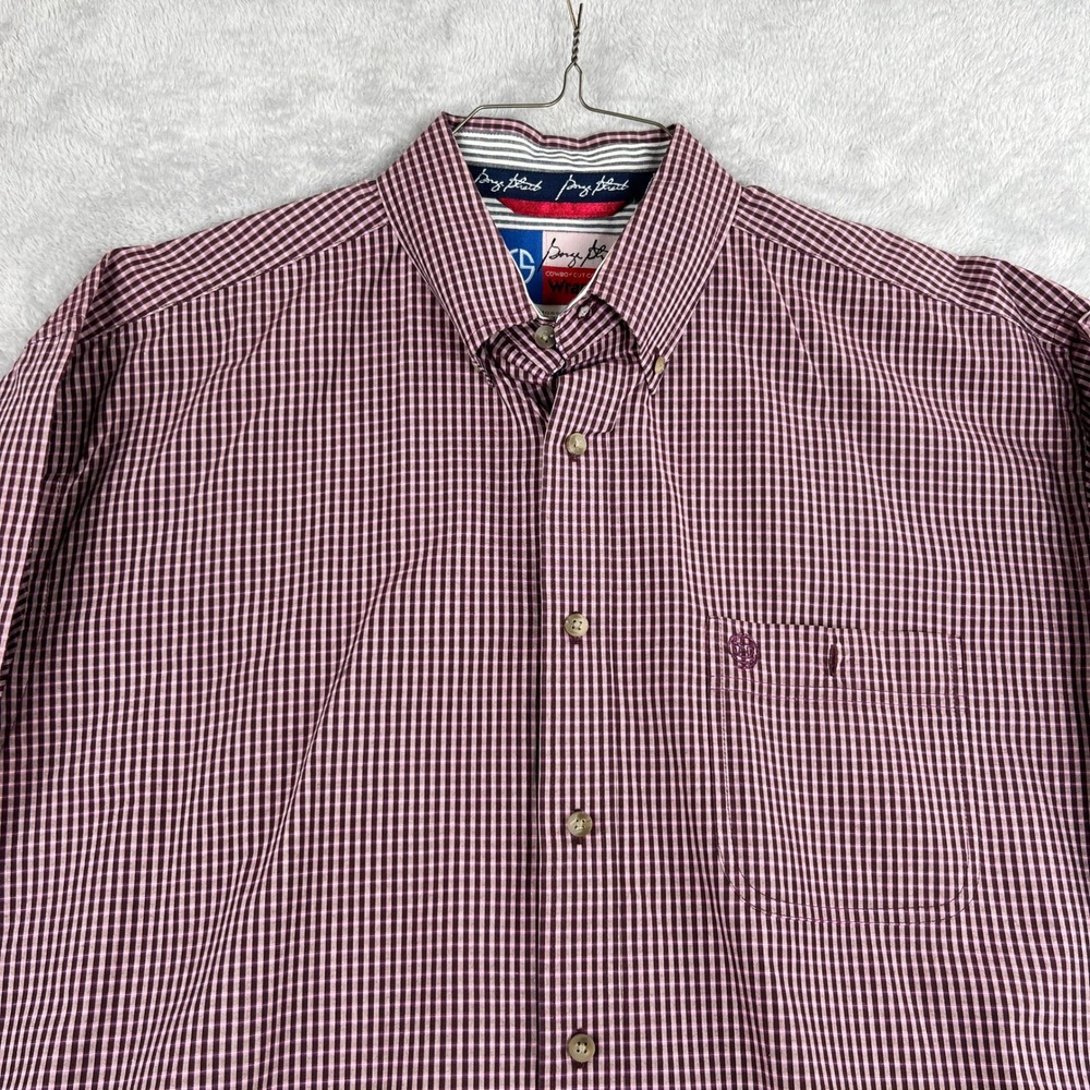 Wrangler George Strait Cowboy Cut Shirt XL Burgundy Check Men Western Button Up - Picture 2 of 7